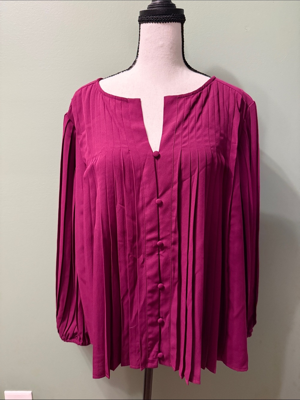 Nine West Magenta Pleated Button-Front Blouse